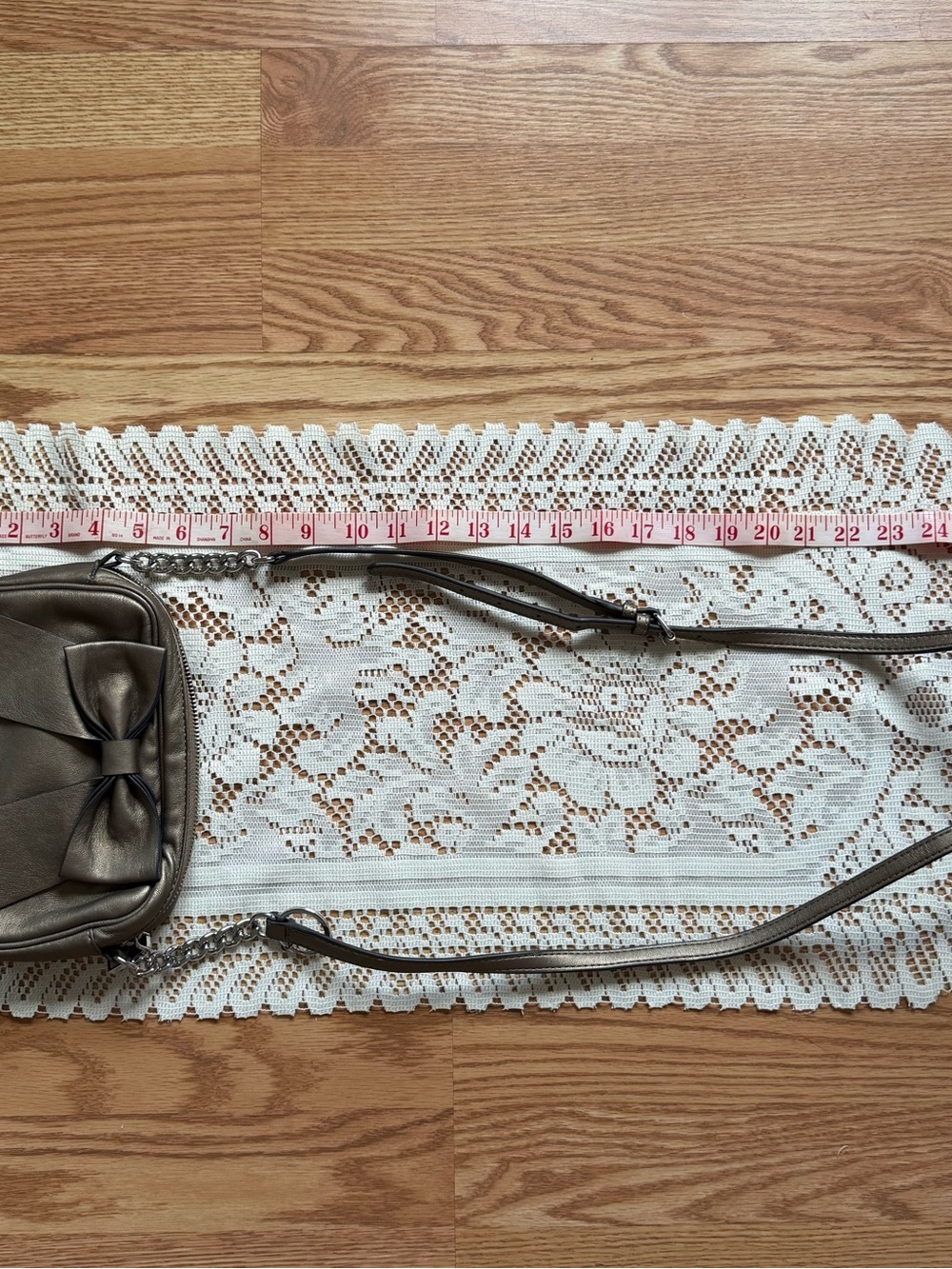 Karl Lagerfeld Metallic Taupe Bow Crossbody with Chain Strap - Picture 4 of 4
